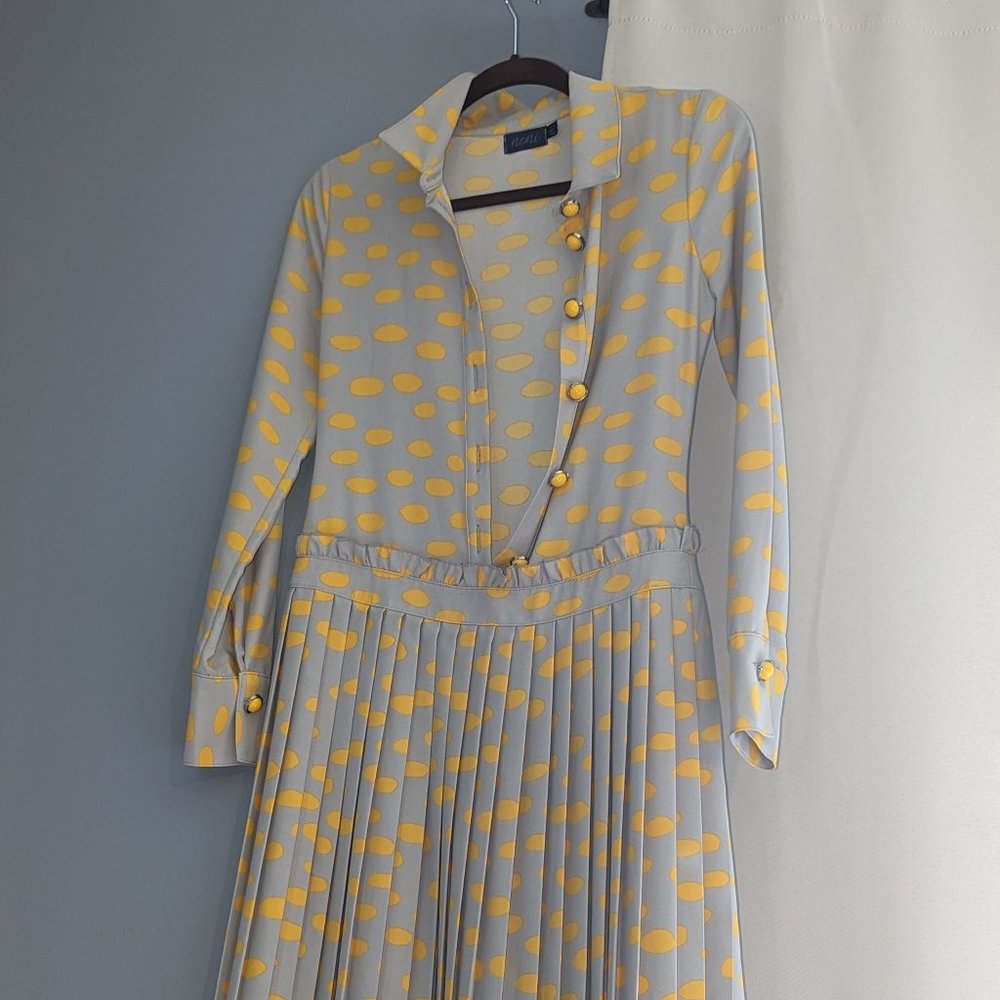 Noni Grey and Yellow Polka Dot dress